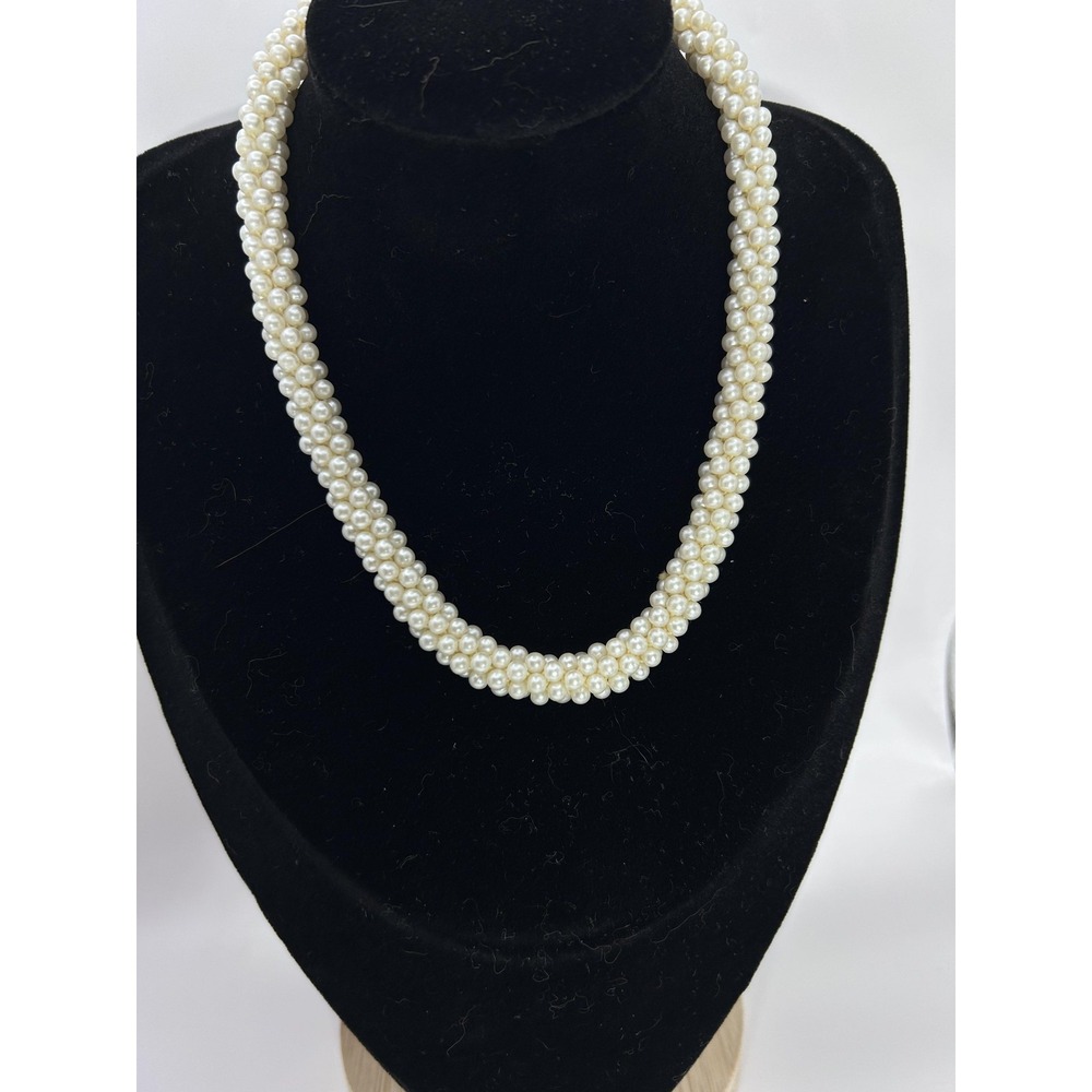Vintage Genuine Cultured Pearl Multi Strand Necklace Rhinestone Floral Clasp